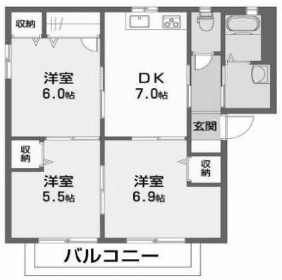バリュージュSAYA D棟(3DK/2階)の間取り写真