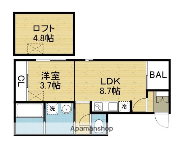 レーヌデプレ桃谷(1SDK/1階)の間取り写真