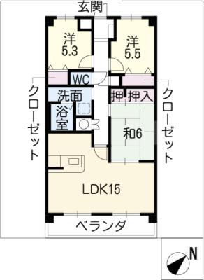 ルネス石津(3LDK/3階)の間取り写真