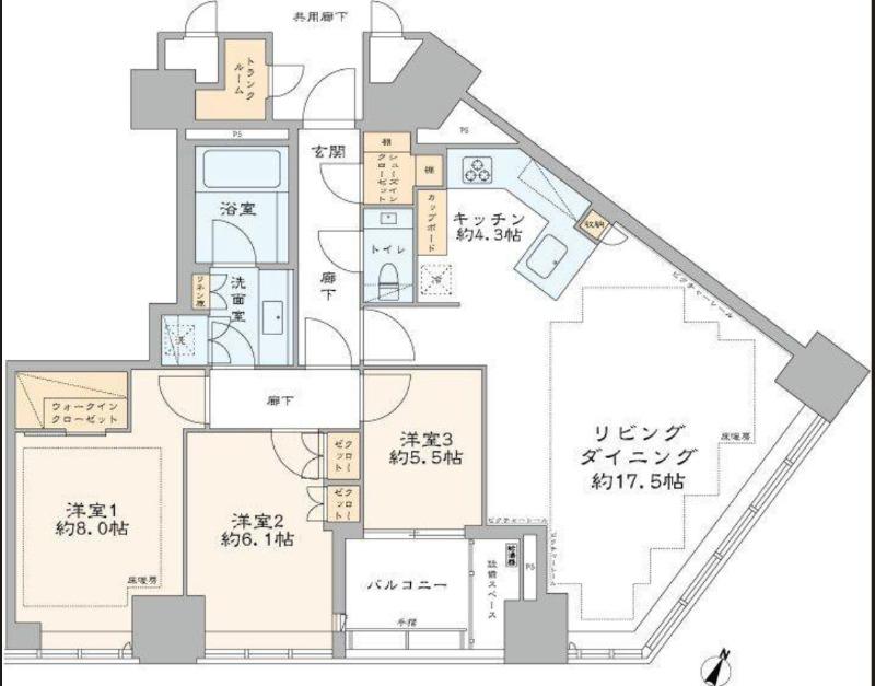 ブリリア一番町(3LDK/9階)の間取り写真