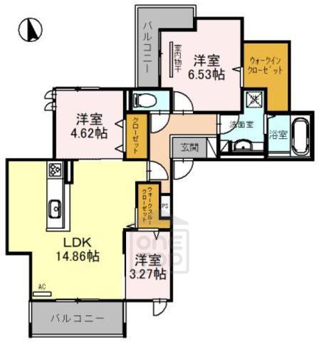 PALACE ウエスト千里丘(3LDK/3階)の間取り写真