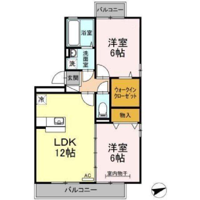 リビングタウン弓ヶ浜C棟(2LDK/1階)の間取り写真