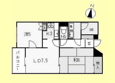 パティオK(2LDK/4階)の間取り写真