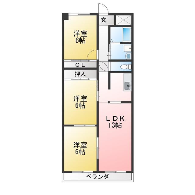 マンション幸(3LDK/1階)の間取り写真