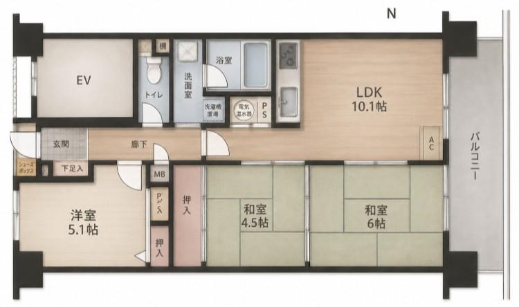ダイアパレスパークサイド府中(3LDK/3階)の間取り写真