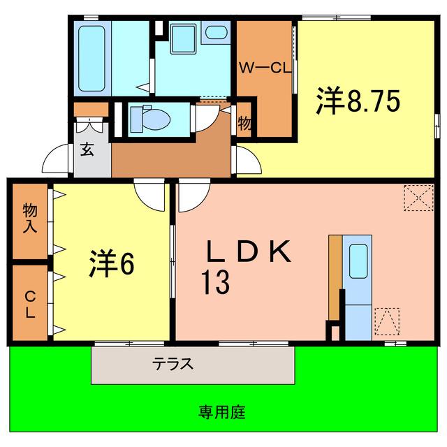 セジュール池鯉鮒B(2LDK/1階)の間取り写真