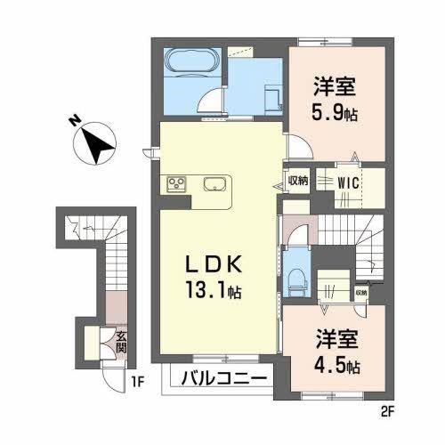エクラージュ多治米(2LDK/2階)の間取り写真