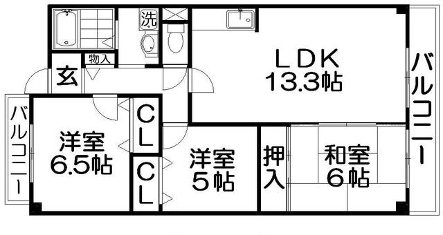 パルハセトン香里園(3LDK/1階)の間取り写真