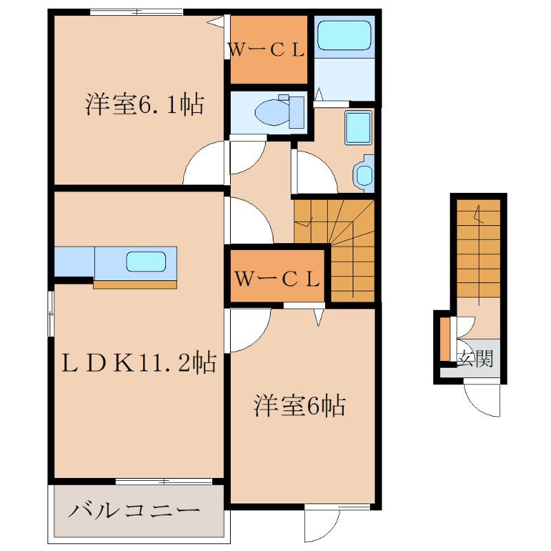 プルメリア.イサB(2LDK/2階)の間取り写真