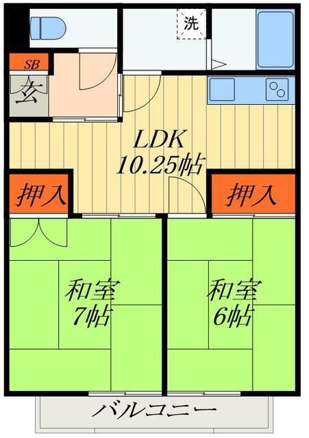 アーバンコート森壱番館(2DK/2階)の間取り写真