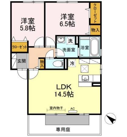ヴァン・カルチェ B棟(2LDK/1階)の間取り写真