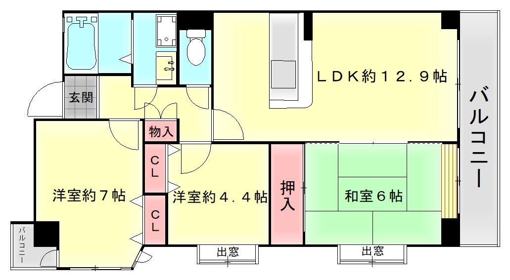 六甲クローネ(3LDK/8階)の間取り写真