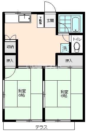 ハイツ神山 2号棟(2DK/1階)の間取り写真