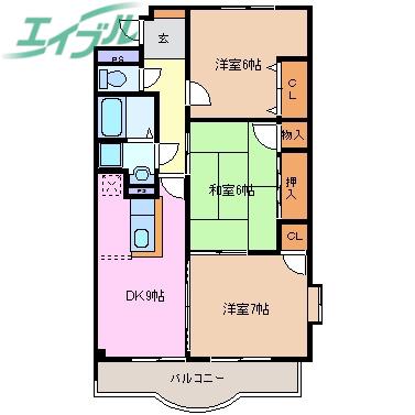 プラムスクエア(3DK/1階)の間取り写真