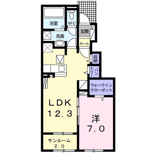ヴィラファミリアK.A(1LDK/1階)の間取り写真