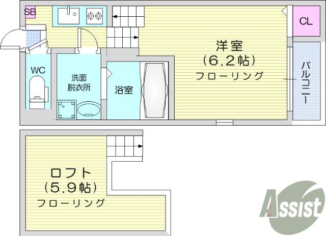 ハーモニーテラス栄Ⅱ(1K/2階)の間取り写真