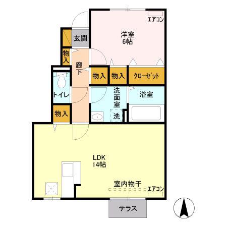 グランソレイユ(1LDK/1階)の間取り写真
