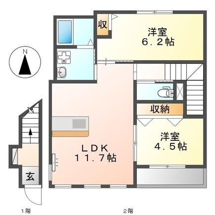 フルール(2LDK/2階)の間取り写真