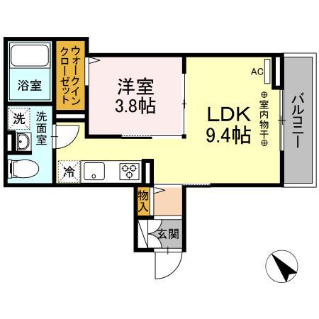 アイシーク立川(1LDK/3階)の間取り写真