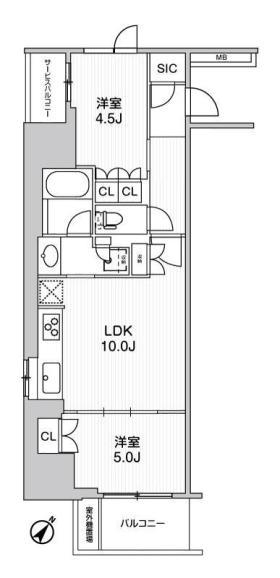 ワーブ横浜伊勢佐木町(2LDK/9階)の間取り写真