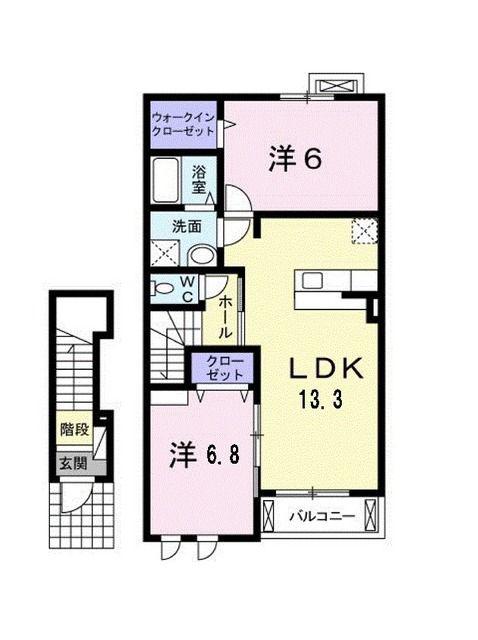 プラシードつくばA(2LDK/2階)の間取り写真