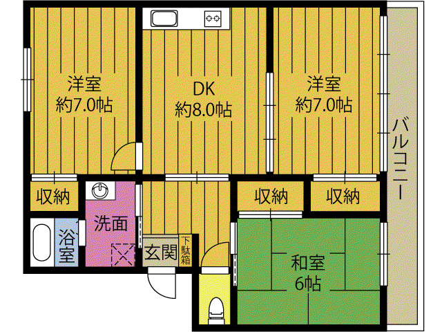 石崎ハイツ(3DK/2階)の間取り写真