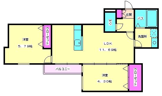 ヴェルジュ博多グランスィート(2LDK/3階)の間取り写真