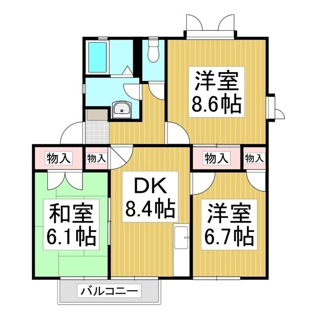 グリーンマウント本城W棟(3DK/2階)の間取り写真