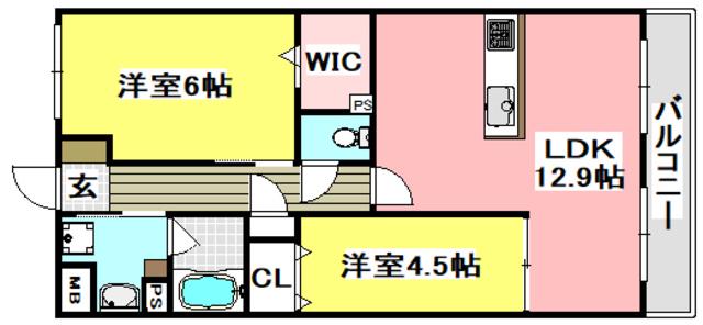 イニシオ山水(2LDK/4階)の間取り写真