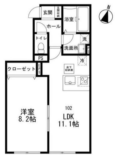 アンクレット(1LDK/1階)の間取り写真