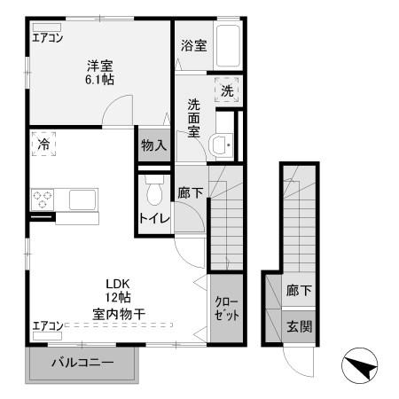 コンフォール奏(1LDK/2階)の間取り写真