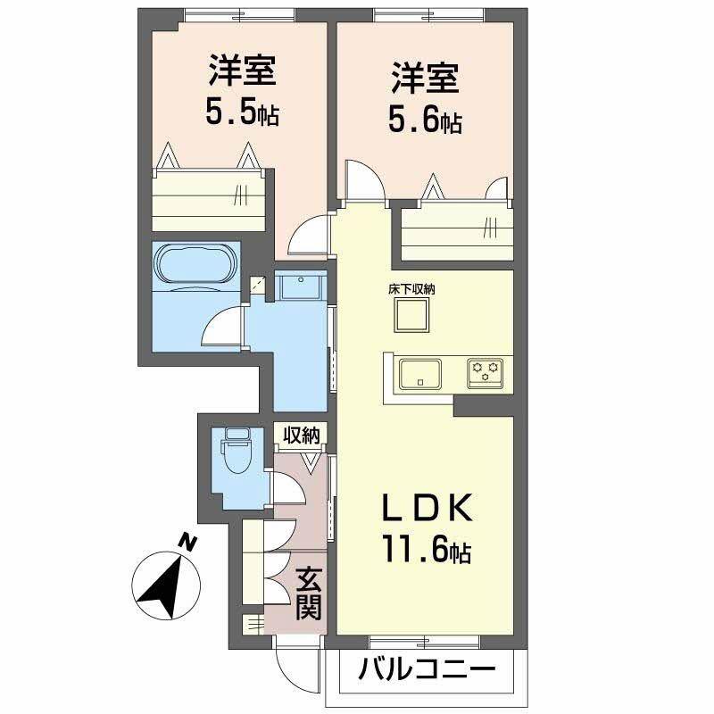 ヴァン・ヴェール A棟(2LDK/1階)の間取り写真