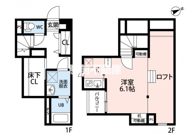 CB久留米カーラ(1K/2階)の間取り写真