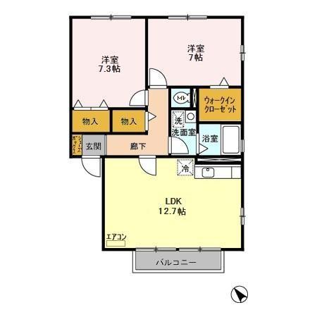 神栖町モンプチ(2LDK/2階)の間取り写真