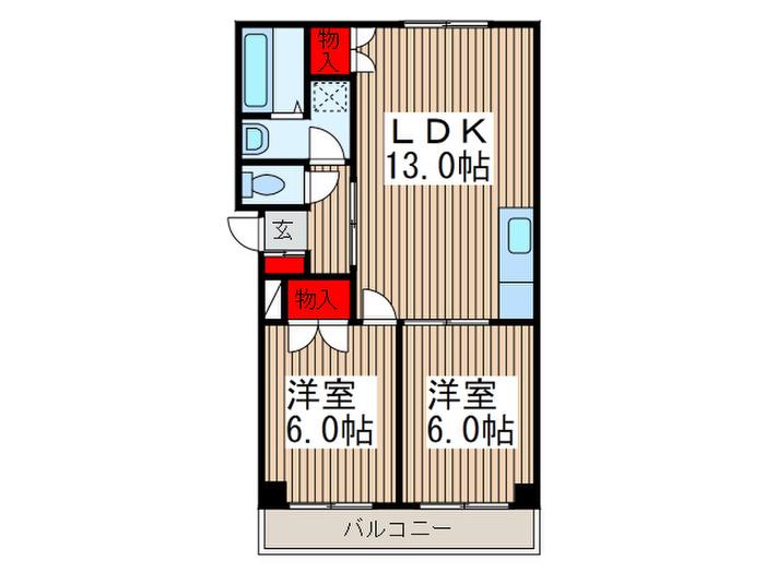 サンシードA棟(2LDK/3階)の間取り写真