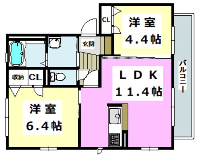 ハイツ太田B棟(2LDK/1階)の間取り写真