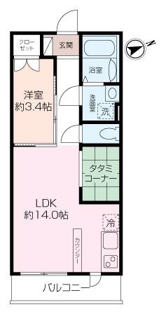 ETSUBO長後(1LDK/2階)の間取り写真