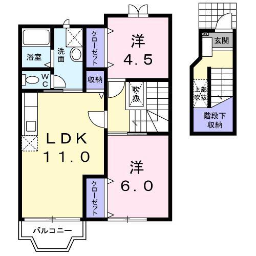 フラワーヒルC(2LDK/2階)の間取り写真