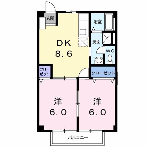 ニューシティレスポワール(2DK/1階)の間取り写真