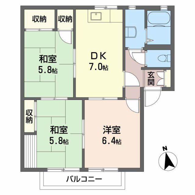 サントークTANABE A棟(3DK/1階)の間取り写真