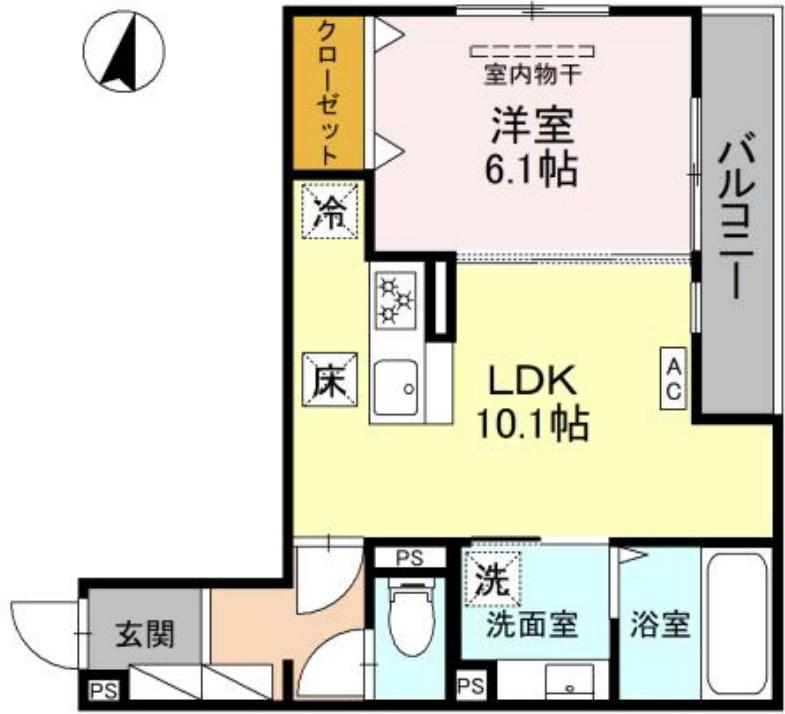 トリシア武庫川(1LDK/1階)の間取り写真