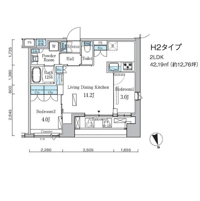 プライマル中央MINATO(2LDK/5階)の間取り写真