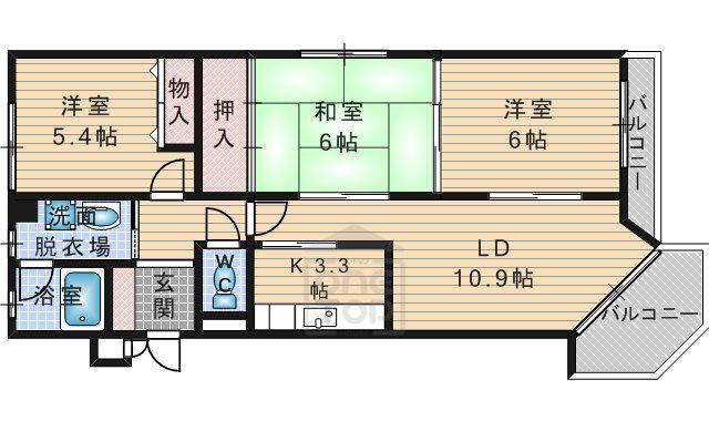 エスポワール中内(3LDK/3階)の間取り写真