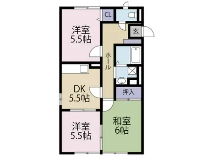 遠州鉄道 浜北駅 徒歩9分 2階建 築30年(3DK/2階)の間取り写真