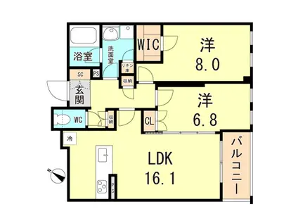 ミレーネ芦屋東山(2LDK/4階)の間取り写真