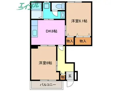 ファミール吉川(2DK/1階)の間取り写真