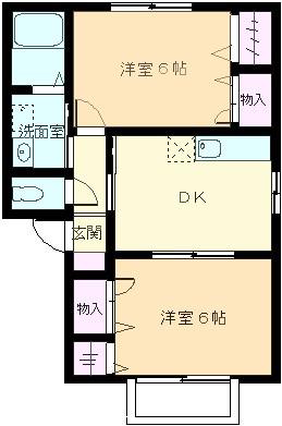 シュプレムM B棟(2DK/1階)の間取り写真