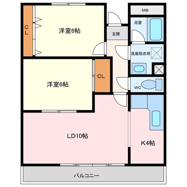 ビューテラス富貴(2LDK/3階)の間取り写真