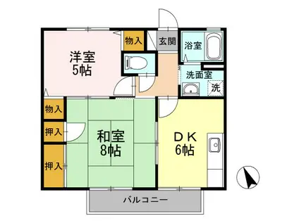 ハイツアベニール B棟(2DK/1階)の間取り写真