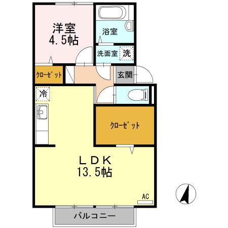 プレジール村央(1LDK/2階)の間取り写真